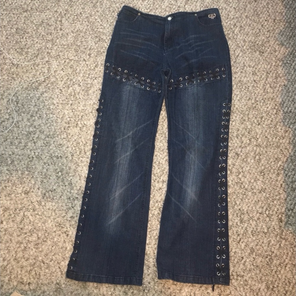 ☮️Rare Y2K Festival🎵Jeans with Suede Leather Lace Up